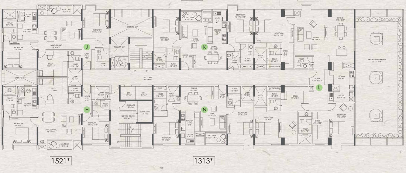  clover by the river Mint Green 2nd Floor Cluster Plan