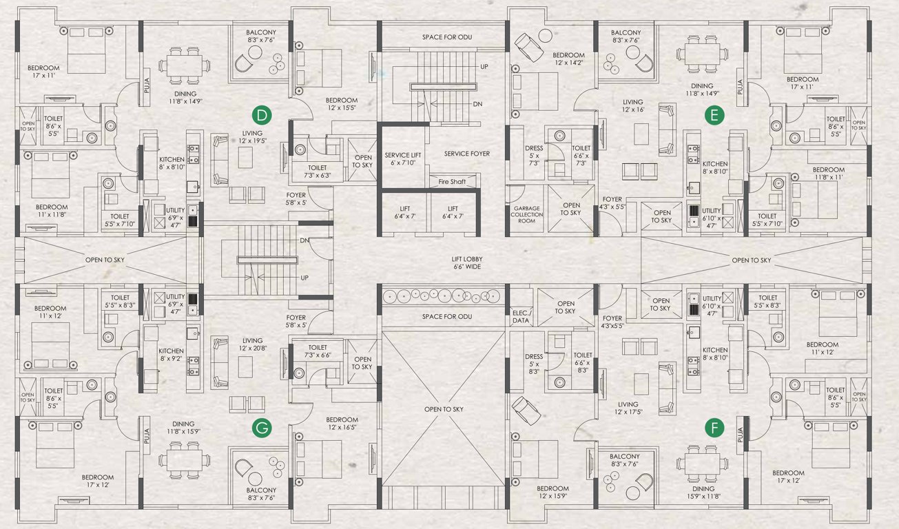  clover by the river Sea Green Odd Floor Cluster Plan