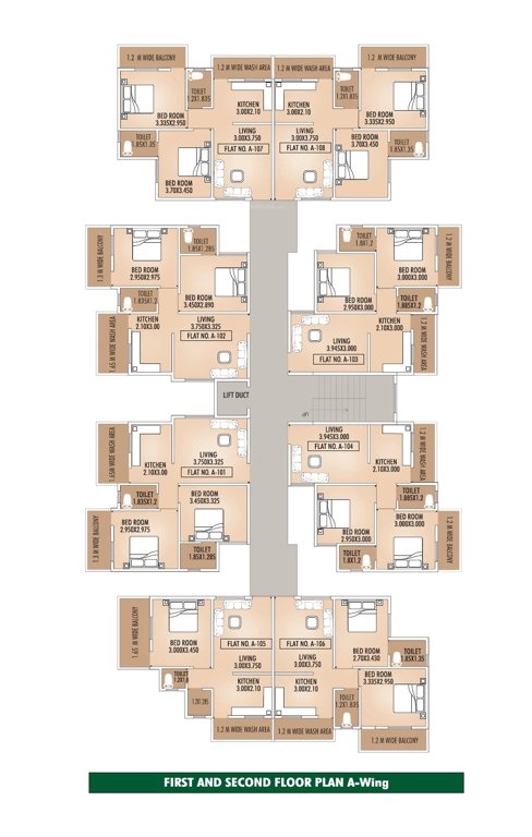  height A Wing Cluster Plan from 1st to 2nd Floor