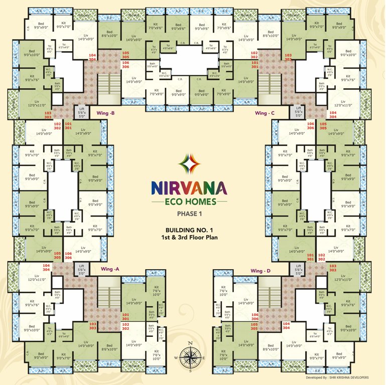  nirvana eco homes 01 Building Nirvana Eco Homes Cluster Plan For 1st And 3rd Floor