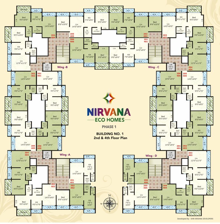  nirvana eco homes 01 Building Nirvana Eco Homes Cluster Plan For 2nd And 4th Floor