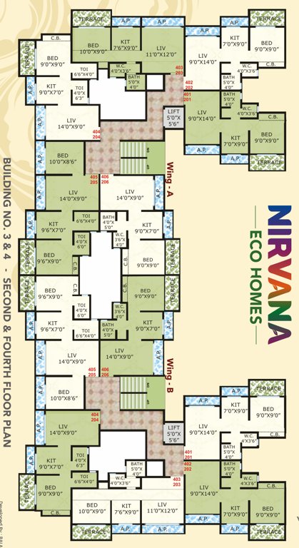  nirvana eco homes & 04 Building Nirvana Eco Homes Cluster Plan For 3rd And 4th Floor