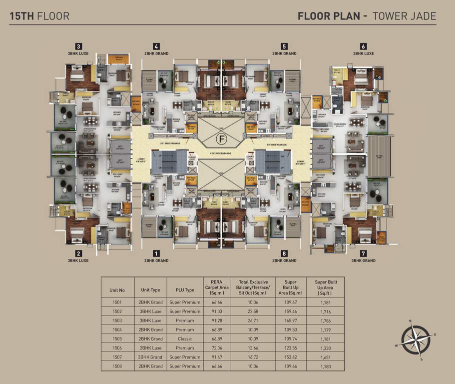 purva aspire F Cluster Plan For 15th Floor