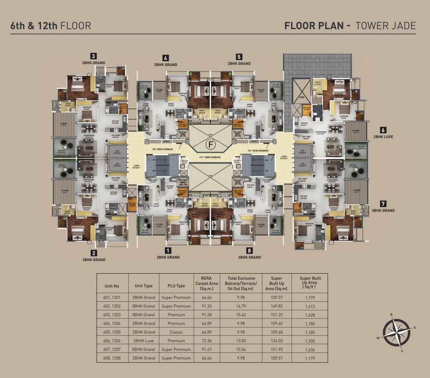 purva aspire F Cluster Plan For 6th & 12th Floor