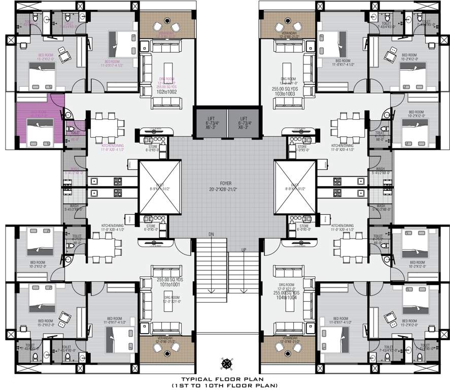  classic Tower A Cluster Plan for Typical Floor