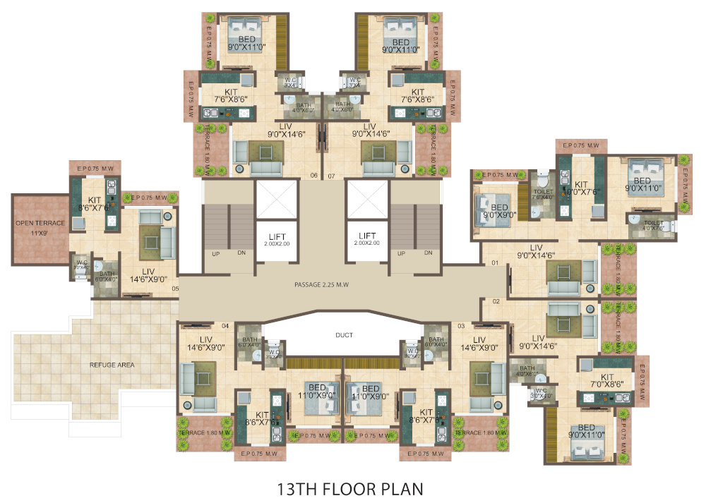  garden phase i Dattu Enclave Cluster Plan for 13th Floor