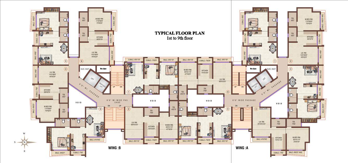  homes A Wing & B Wing Typical Cluster Plan