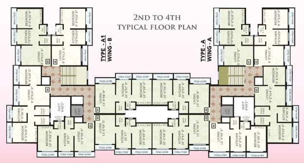  kanti atharva Bldg 3 Type A , Wing A And Type A1 Wing B Cluster Plan from 2nd to 4th Floor