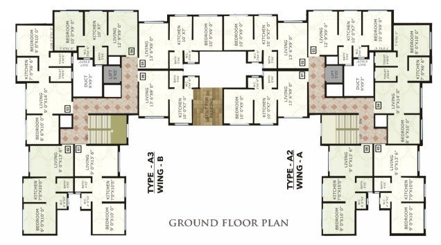  kanti atharva Bldg 4 Type A2 Wing A And Type A3 Wing B Cluster Plan for ground Floor