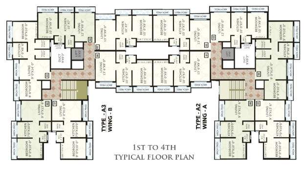  kanti atharva Bldg 4 Type A2 Wing A And Type A3 Wing B Cluster Plan from 1st to 4th Floor