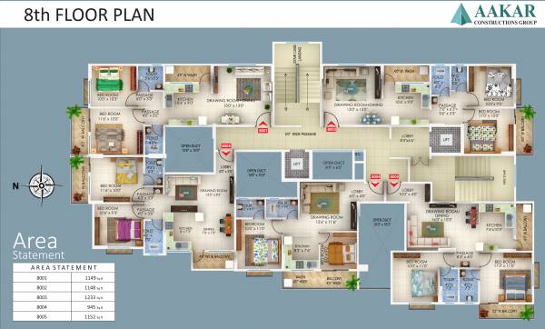  heights-wing-b Aakar Heights - Wing B Cluster Plan for 8th Floor