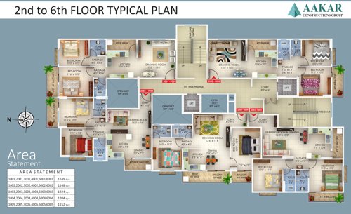  heights-wing-b Aakar Heights - Wing B Cluster Plan from 2nd to 6th Floor