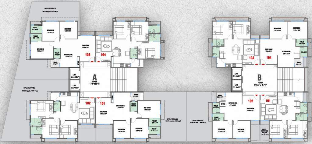  tirth 2 Tower A Cluster Plan from 1st to 2nd Floor