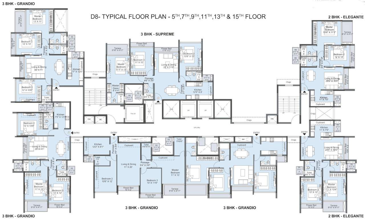  seawoods residences phase i Tower D08 Typical Odd Cluster Plan