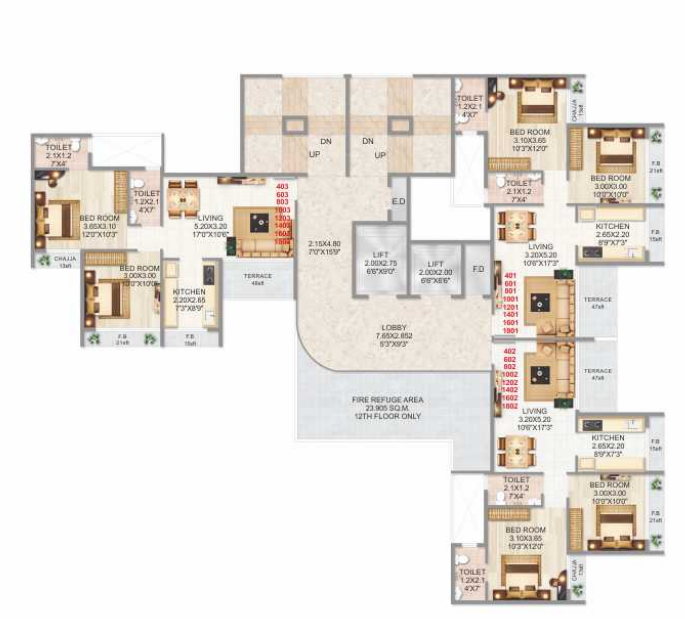 mannat Mannat Cluster Plan from 4th to 18th Floor