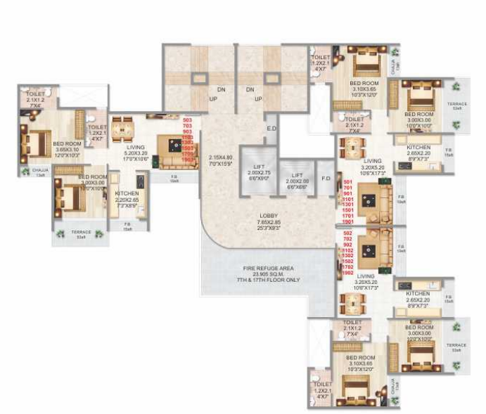 mannat Mannat Cluster Plan from 5th to 19th Floor