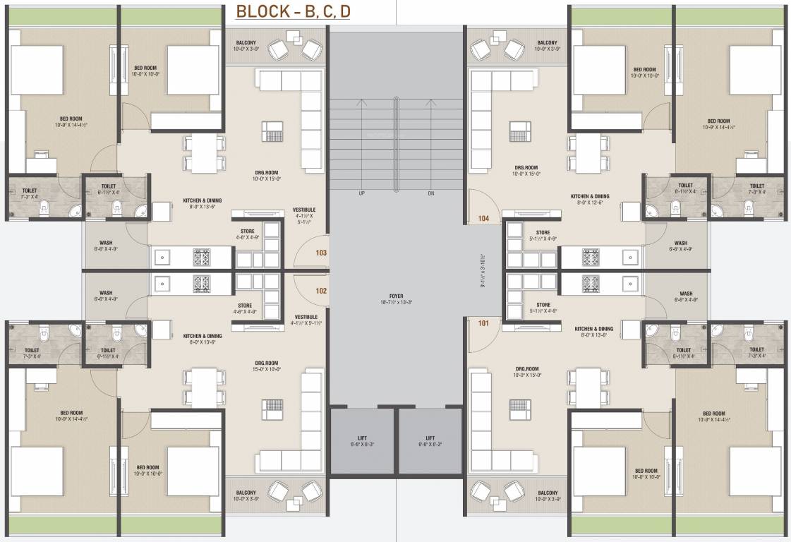  krish luxuria Block B, C & D Cluster Plan For Typical Floor