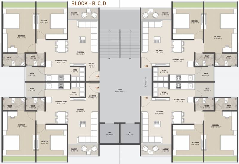  krish-luxuria Block B, C & D Cluster Plan For Typical Floor