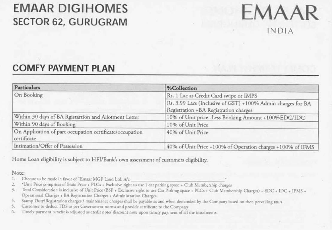 digi-homes Construction Linked Payment (CLP) Payment Plan