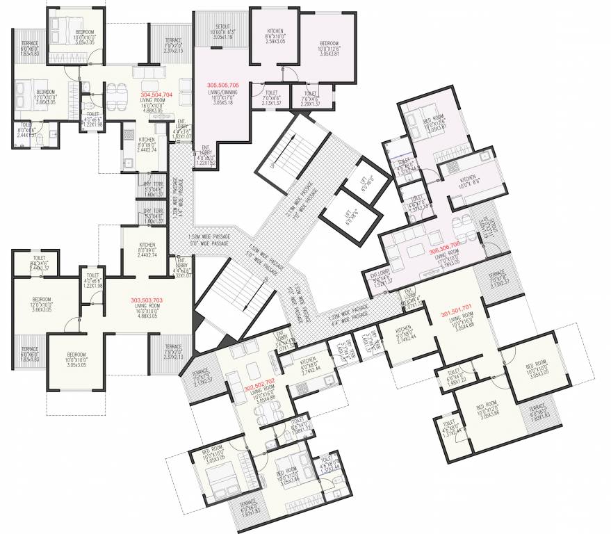  trinity greens B wing Typical Odd Floor Cluster Plan