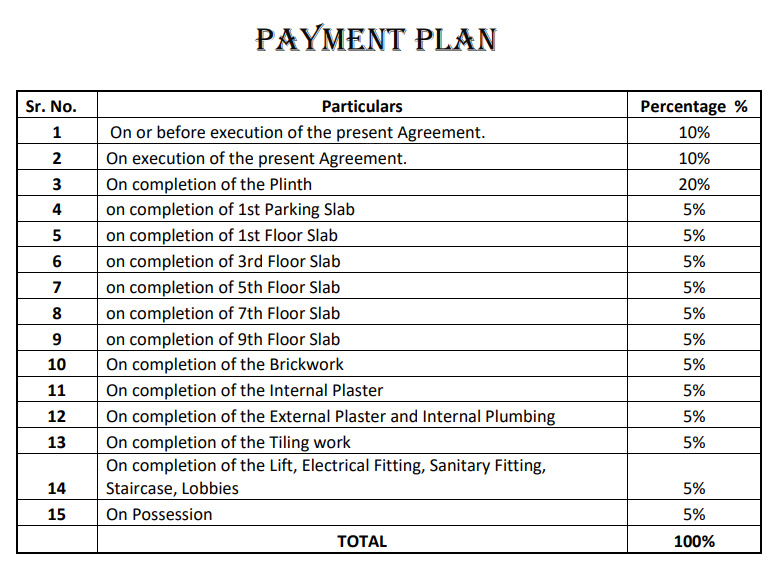 infinity-pride Construction Linked Payment (CLP) Payment Plan