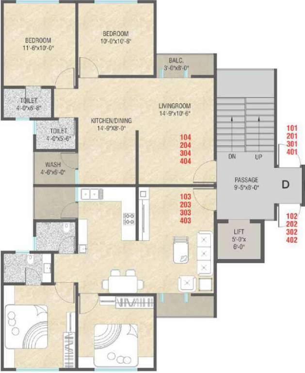  aashray residency Typical Floor Plan Of Tower D And E From 1st to 4th