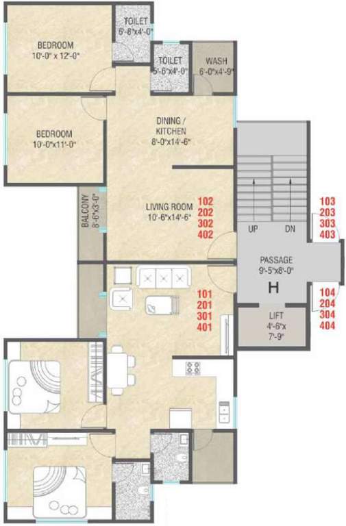  aashray residency Typical Floor Plan Of Tower G And H from 1st to 4th Floor