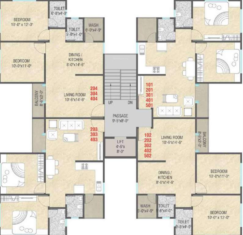  aashray residency Typical Floor Plan Of Tower A from 2nd to 4th Floor
