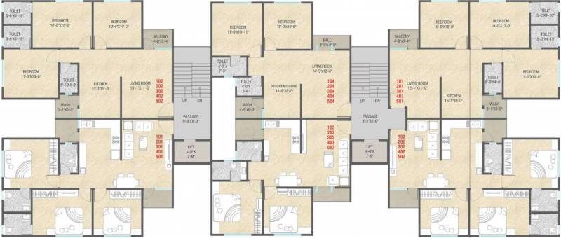  aashray-residency Typical Floor Plan Of Tower B And C From 1st to 5th Floor
