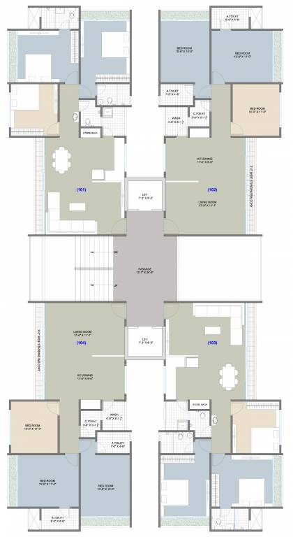  florenza Block A, B, C, D And E Typical Cluster Plan From 1st To 14th Floor