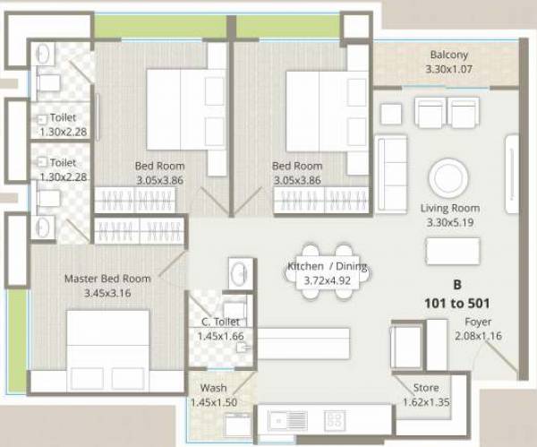 Tower A (Wing B) from 1st to 5th Floor(101 To 501) vrajraj-flats Tower A (Wing B) from 1st to 5th Floor(101 To 501)
