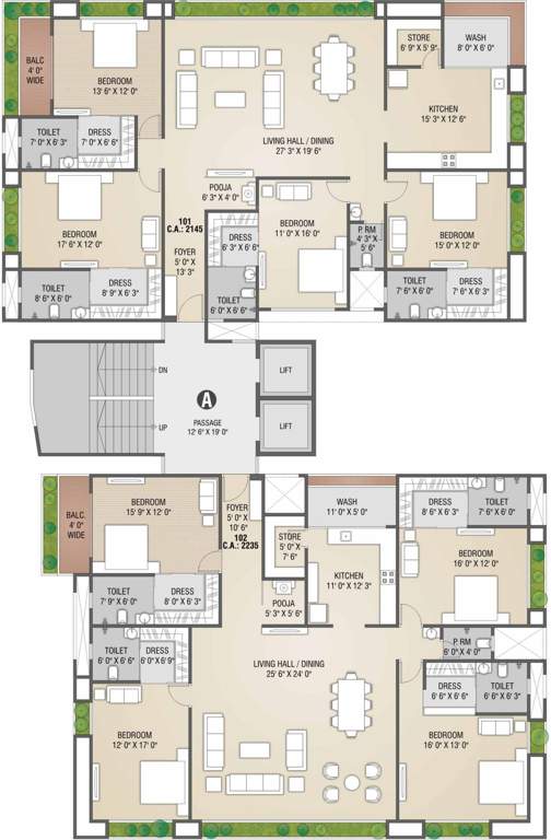  atlanta eliza Block A Cluster Plan from 1st to 13th Floor