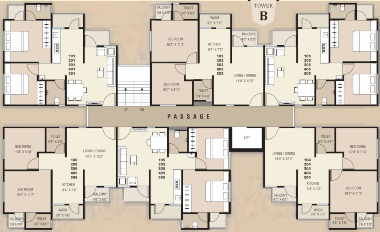  ananya heights Tower B Typical Cluster Plan from 1st to 5th Floor