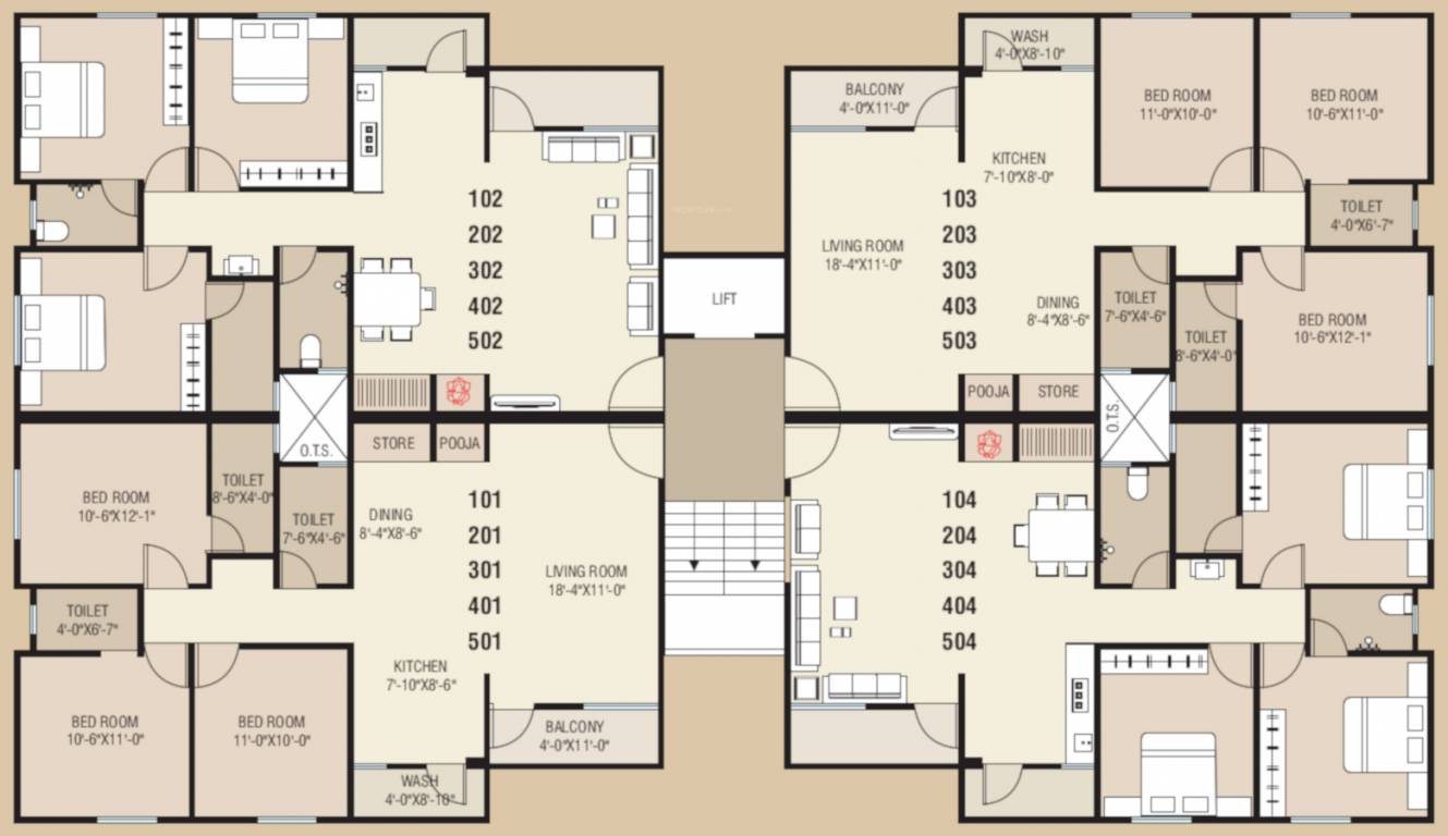  ananya heights Tower D Typical Cluster Plan from 1st to 5th Floor