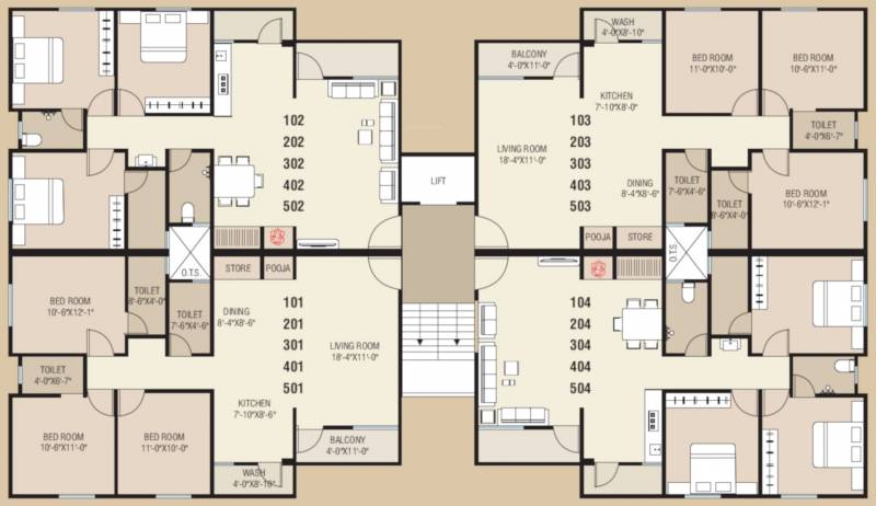  ananya-heights Tower D Typical Cluster Plan from 1st to 5th Floor