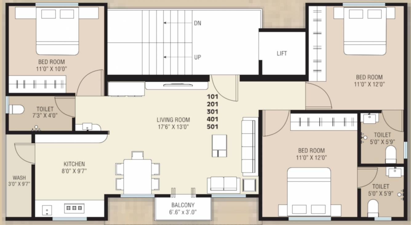 ananya heights Tower C Typical Cluster Plan from 1st to 5th Floor