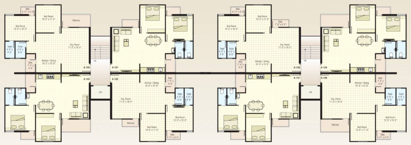  ananya heights Tower A Typical Cluster Plan from 1st to 5th Floor