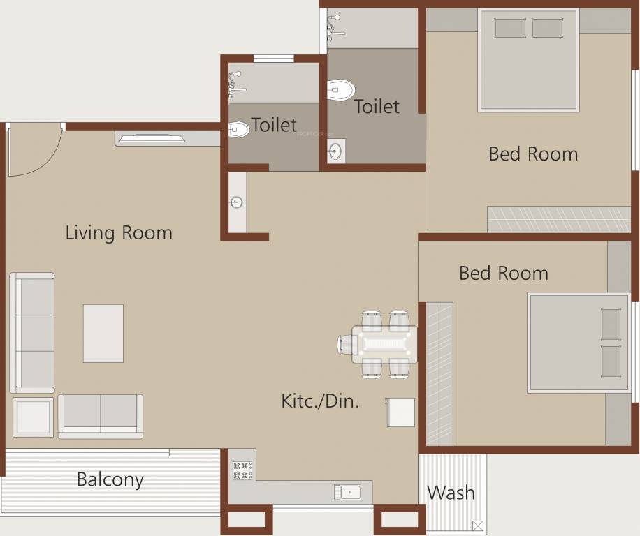 madhav resi cum plaza phase 2 Tower I And J Typical 2BHK Cluster Plan