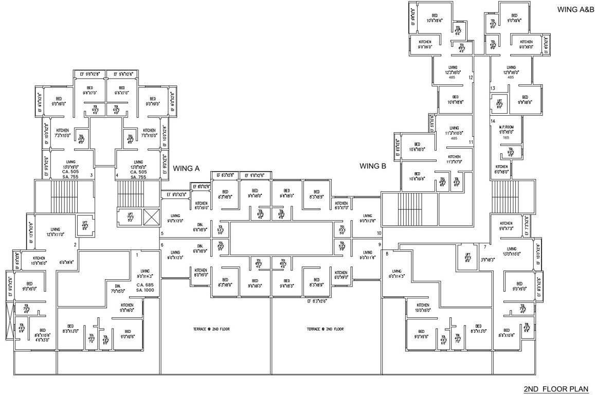  sagar prakash chsl WING A B C D Cluster Plan for 2nd Floor