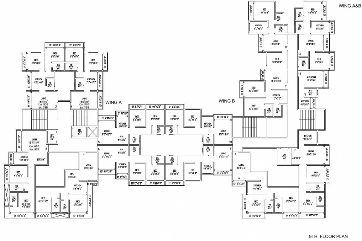  sagar prakash chsl WING A B C D Cluster Plan for 9th Floor