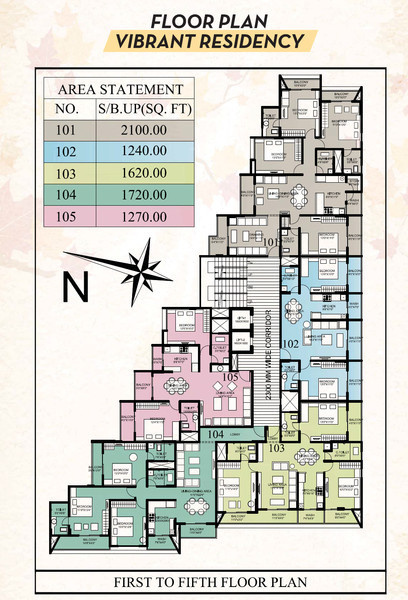 residency vibrant residency Cluster Plan from 1st to 5th Floor
