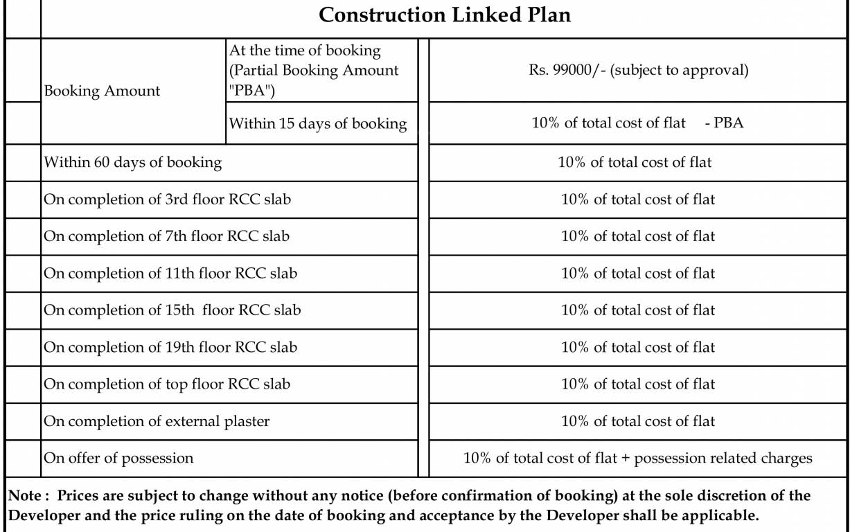 royal-city-phase-2 Construction Linked Payment (CLP) Payment Plan