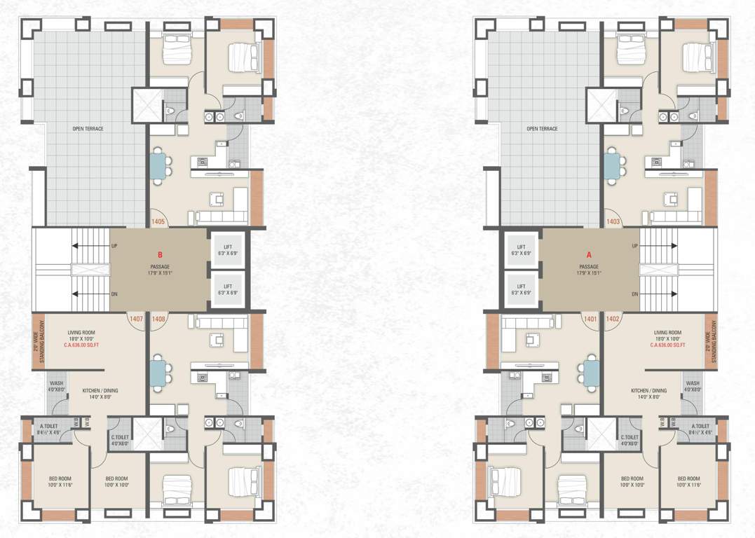  prestige A+B !4th Floor Cluster Plan