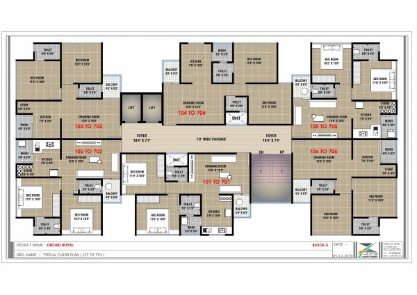  orchid-royal-block-a-to-e E Cluster Plan from 1st to 7th Floor