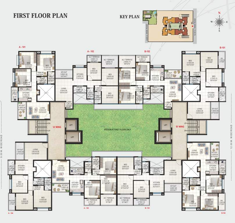  roongta meridian Roongta Meridian Apartment A Wing Cluster Plan