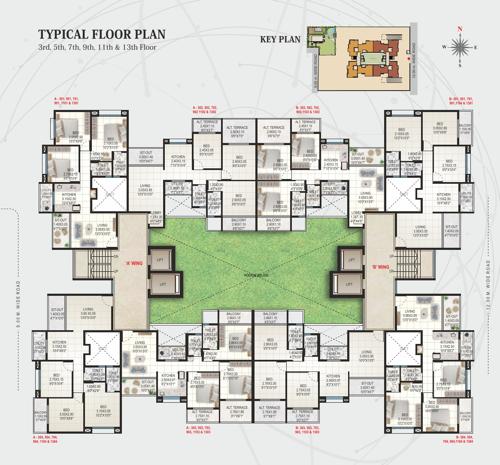  roongta-meridian Roongta Meridian Apartment A Wing Cluster Plan