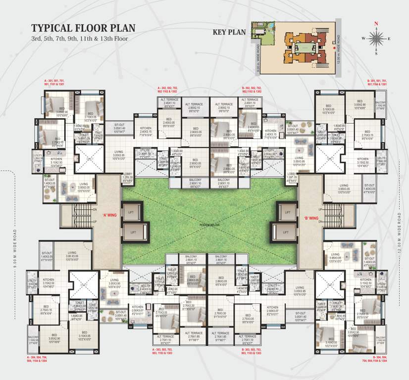  roongta meridian Roongta Meridian Apartment A Wing Cluster Plan