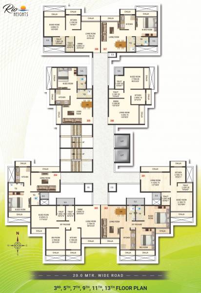  heights Heights Cluster Plan for 3rd, 5th, 7th, 9th, 11th and 13th Floor