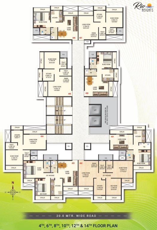 heights Heights Cluster Plan for 4th, 6th, 8th, 10th, 12th and 14th Floor