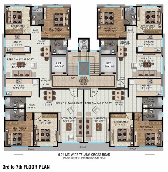  sadhana-building Cluster Plan from 3rd to 7th Floor